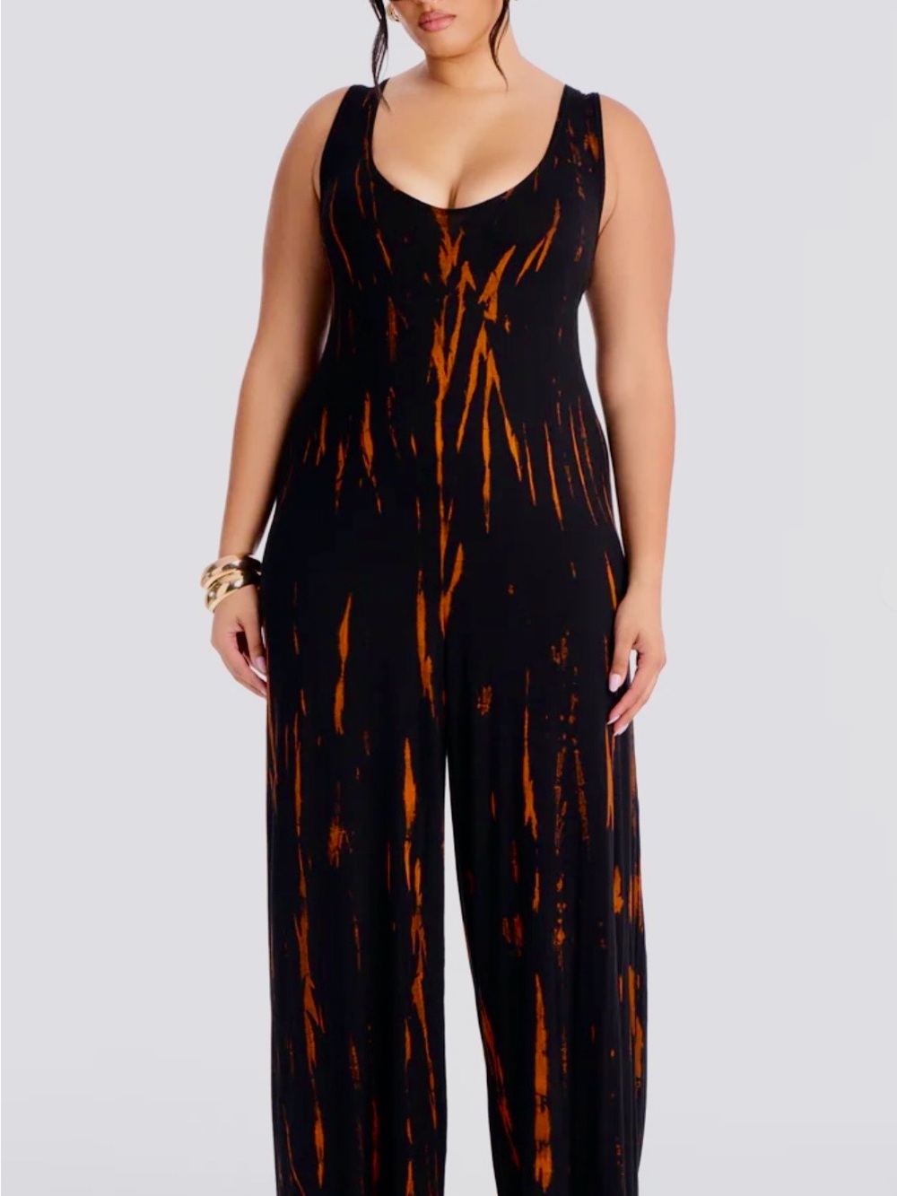 Fashion Nova Black & Orange Tie-Dye Wide Leg Jumpsuit